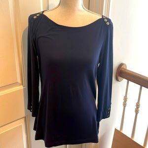 Lilly Pulitzer Navy Top w/ Gold Buttons on Shoulders